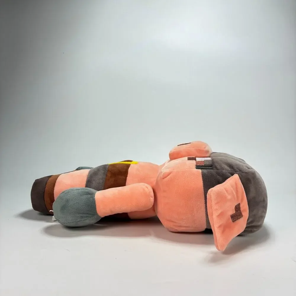 Minecraft Legends Piglin Runt Pink Grey Pixelated Soft Plush Toy Pillow Buddy